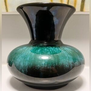 Green Mountain pottery. Handblown Glass Table Vase in Teal and Black